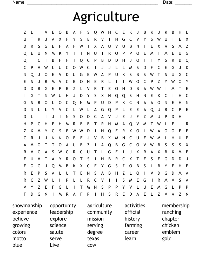 Agriculture Word Search