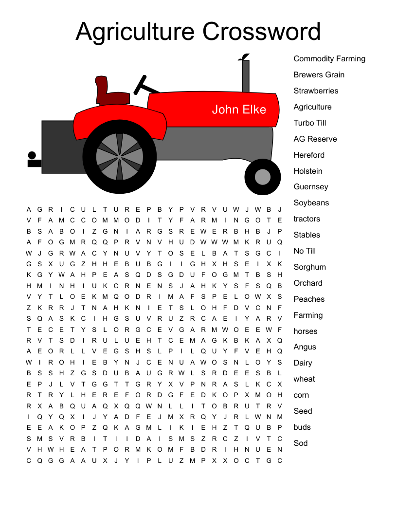 Agriculture Crossword Word Search