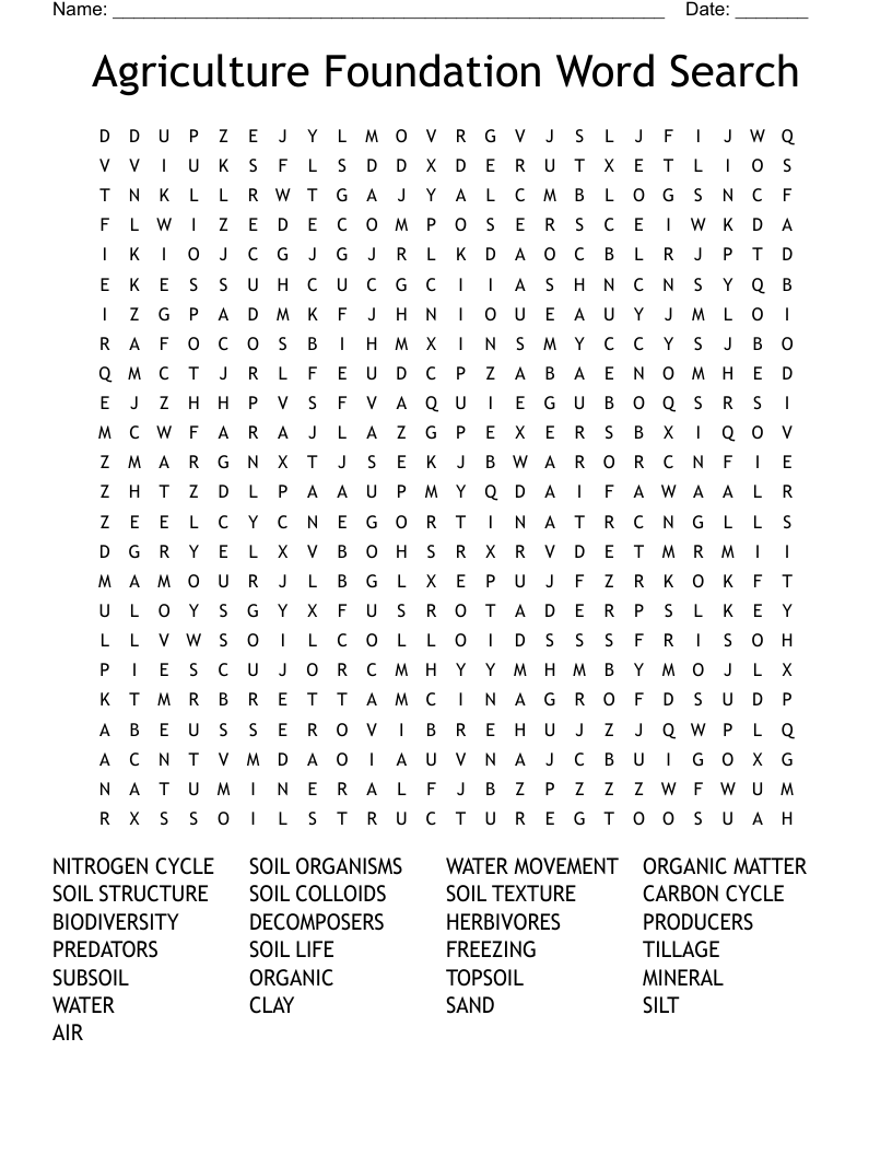 Agriculture Foundation Word Search