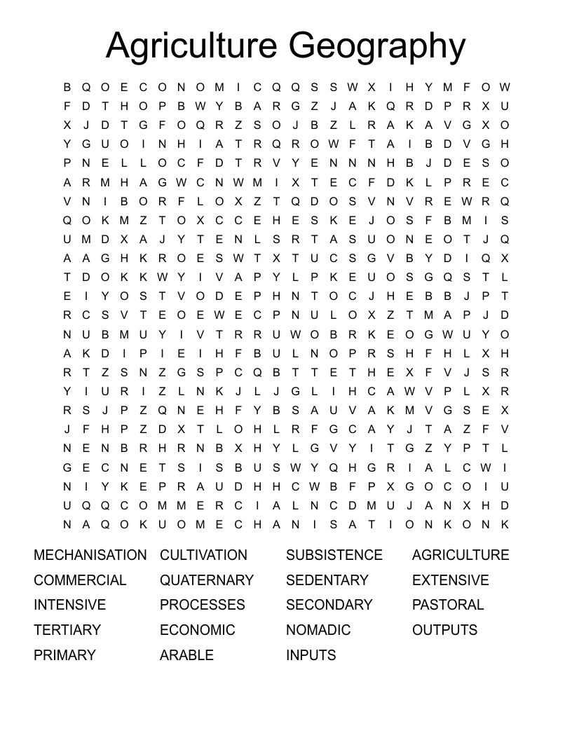 Agriculture Geography Word Search