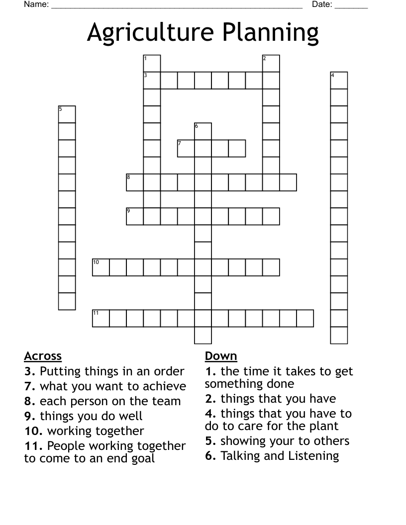 Agriculture Planning Crossword