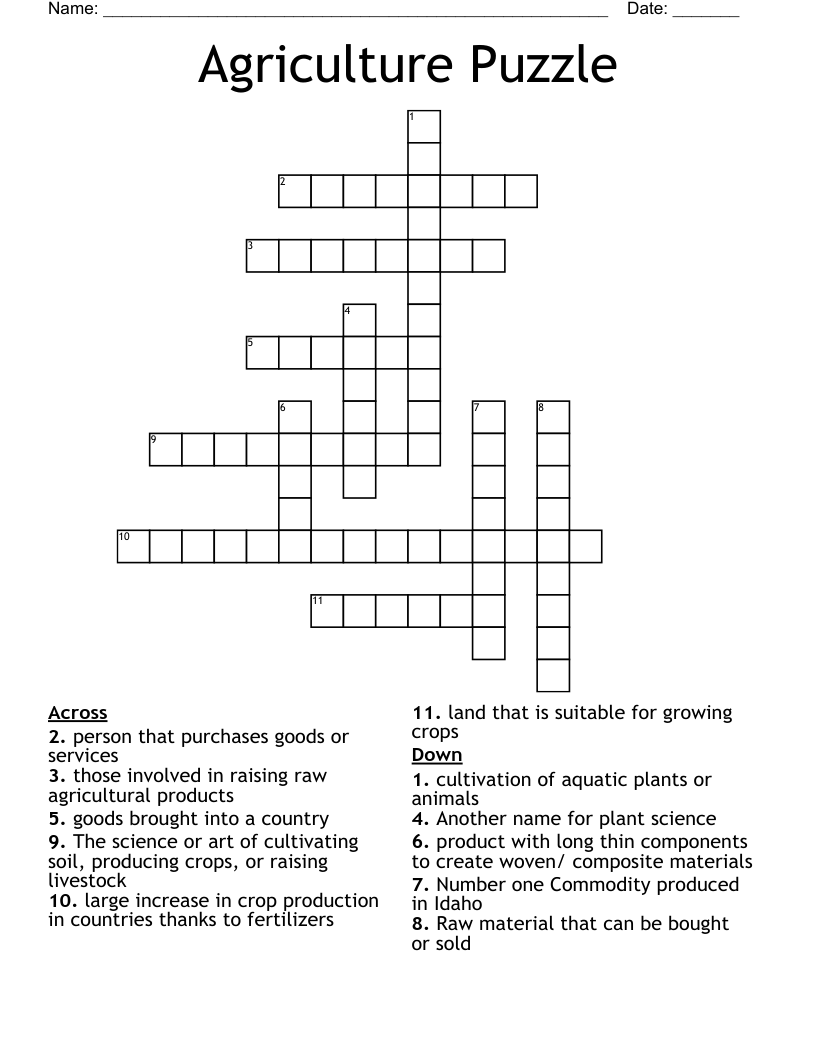 Agriculture Puzzle Crossword