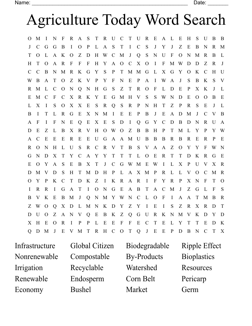 Agriculture Today Word Search
