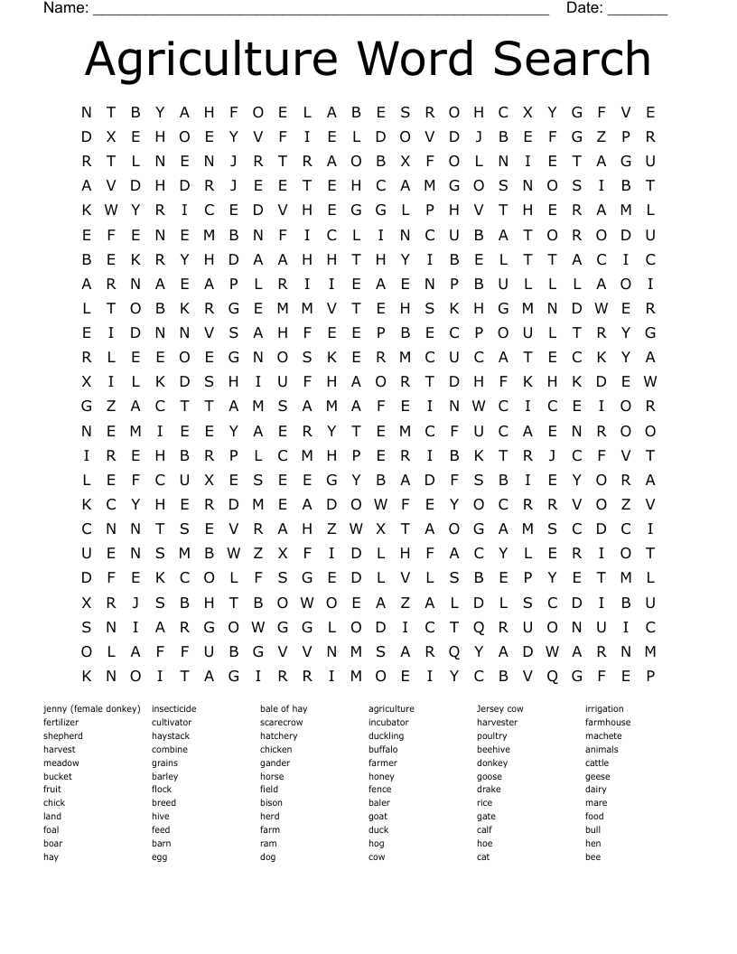 Agriculture Word Search