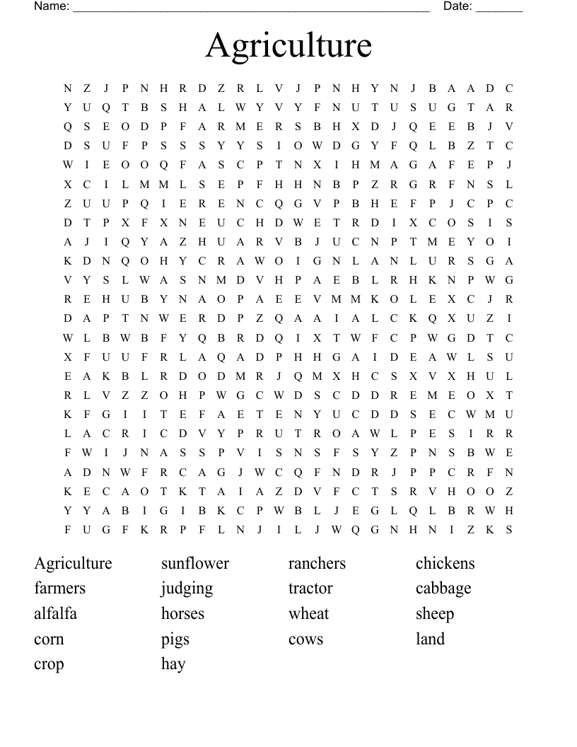 Agriculture  Word Search