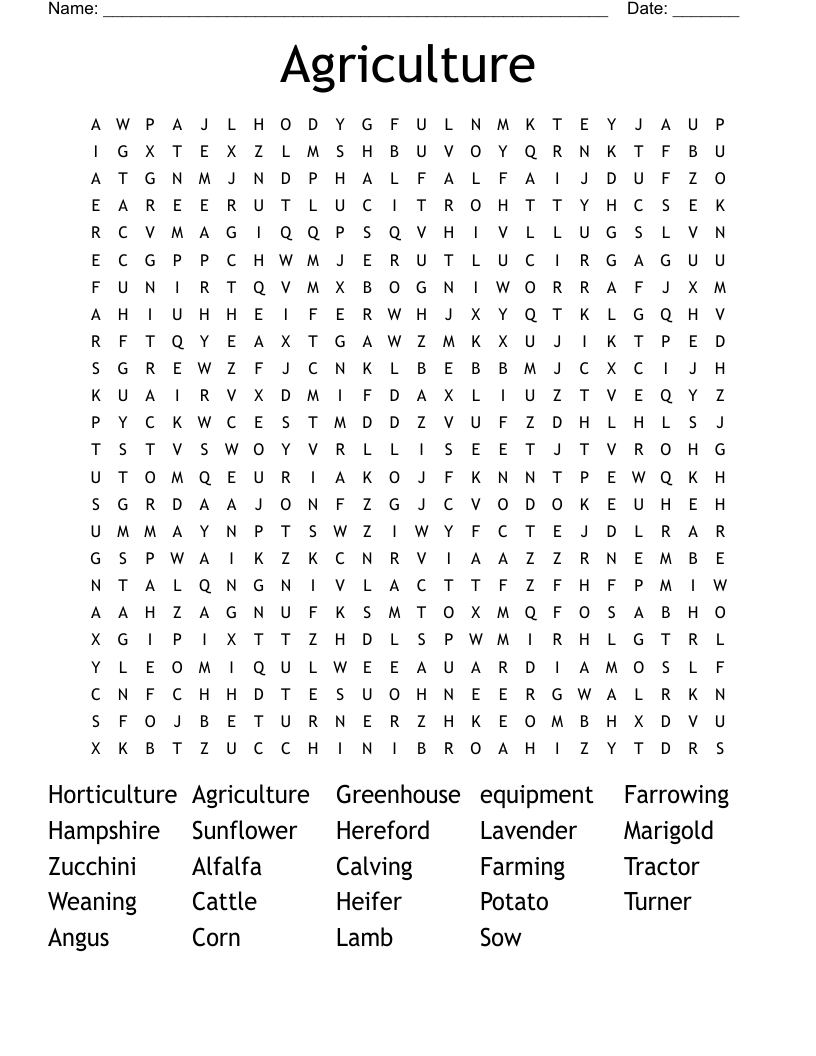 Agriculture  Word Search