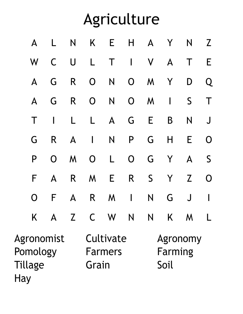 Agriculture  Word Search
