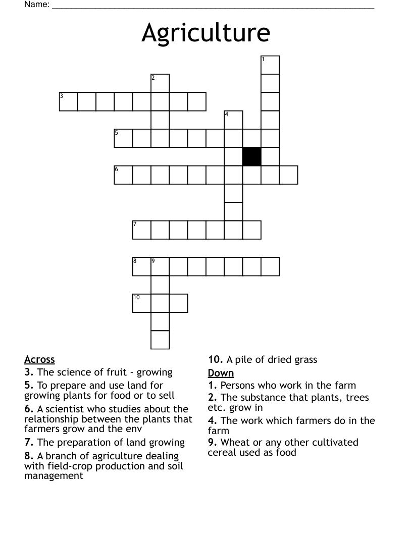 Agriculture  Crossword