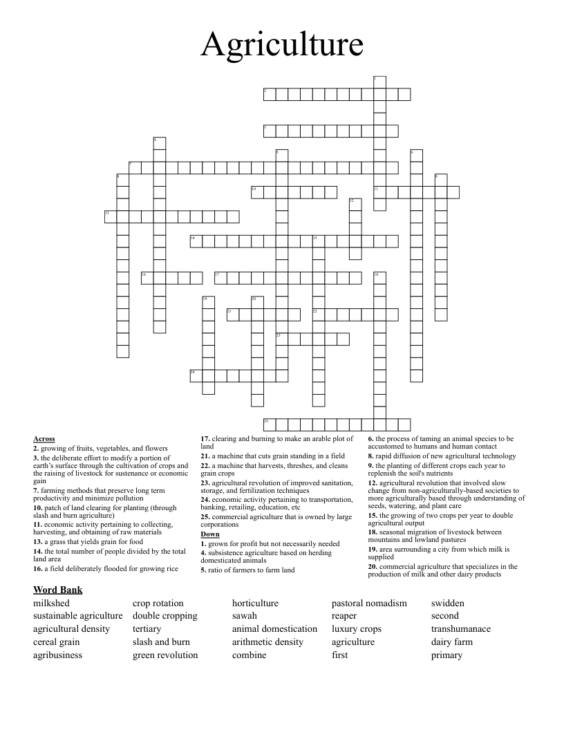 Agriculture  Crossword