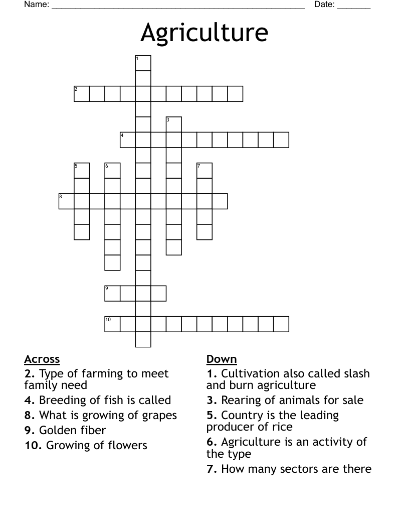 Agriculture  Crossword