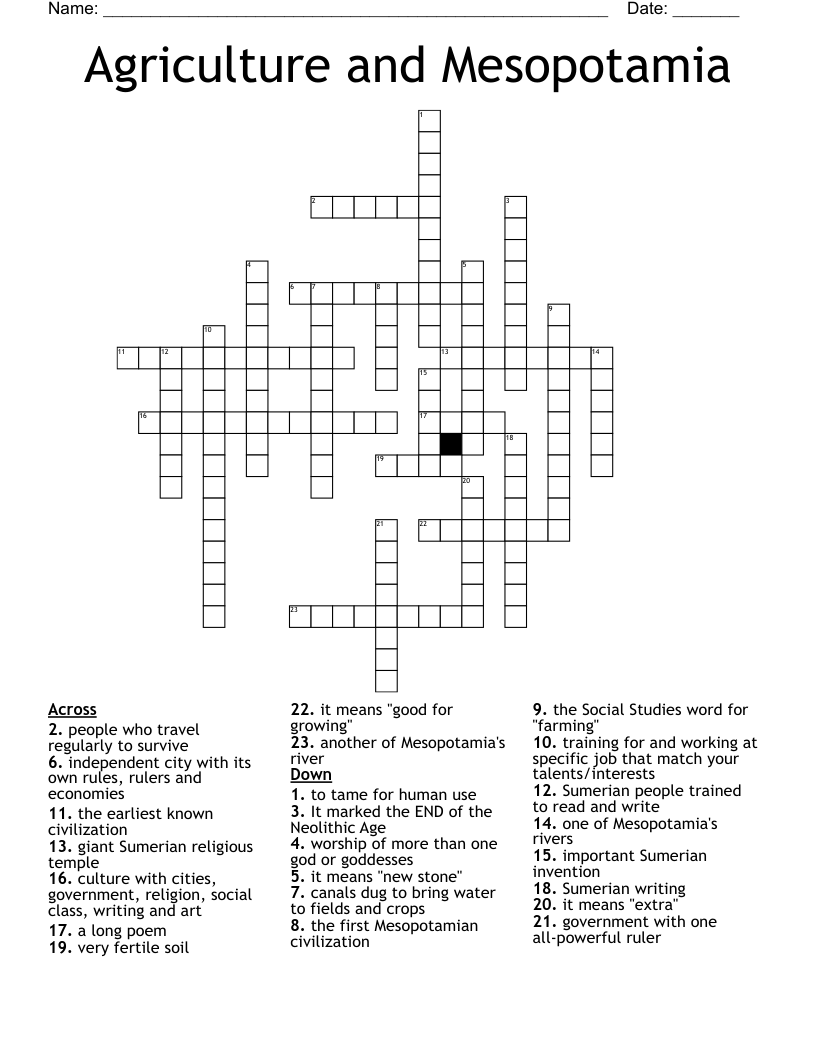 Agriculture and Mesopotamia Crossword