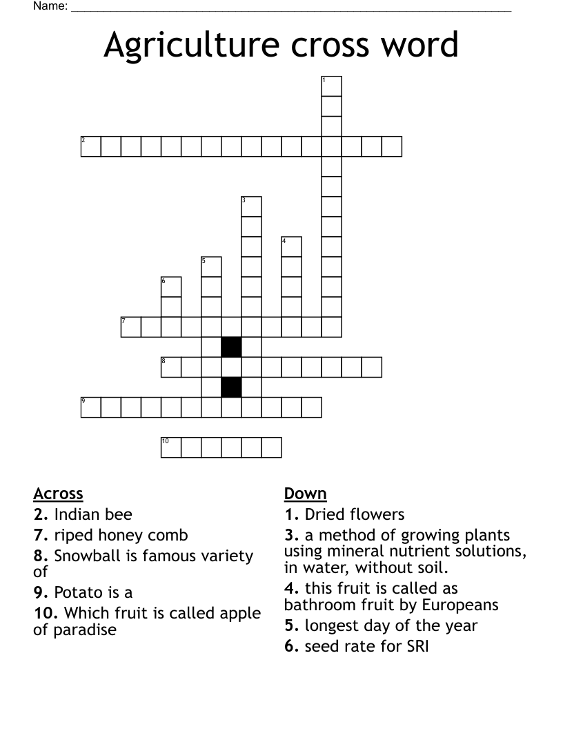Agriculture cross word