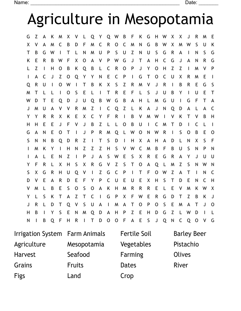 Agriculture in Mesopotamia  Word Search
