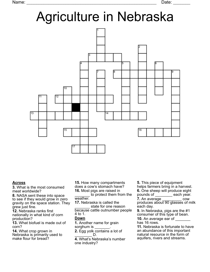 Agriculture in Nebraska Crossword