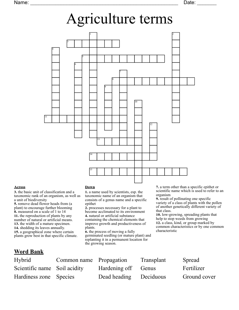 Agriculture terms Crossword