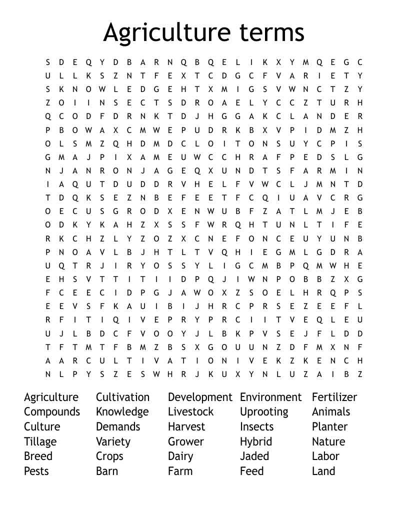 Agriculture terms  Word Search