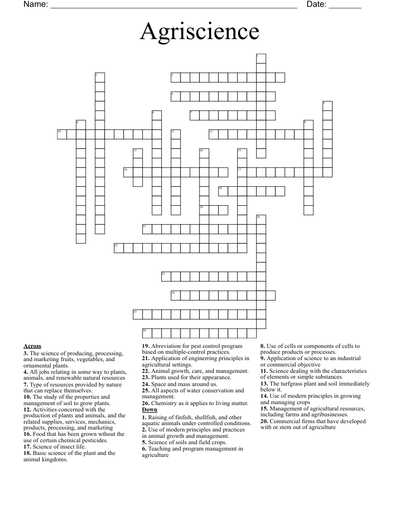Agriscience Crossword