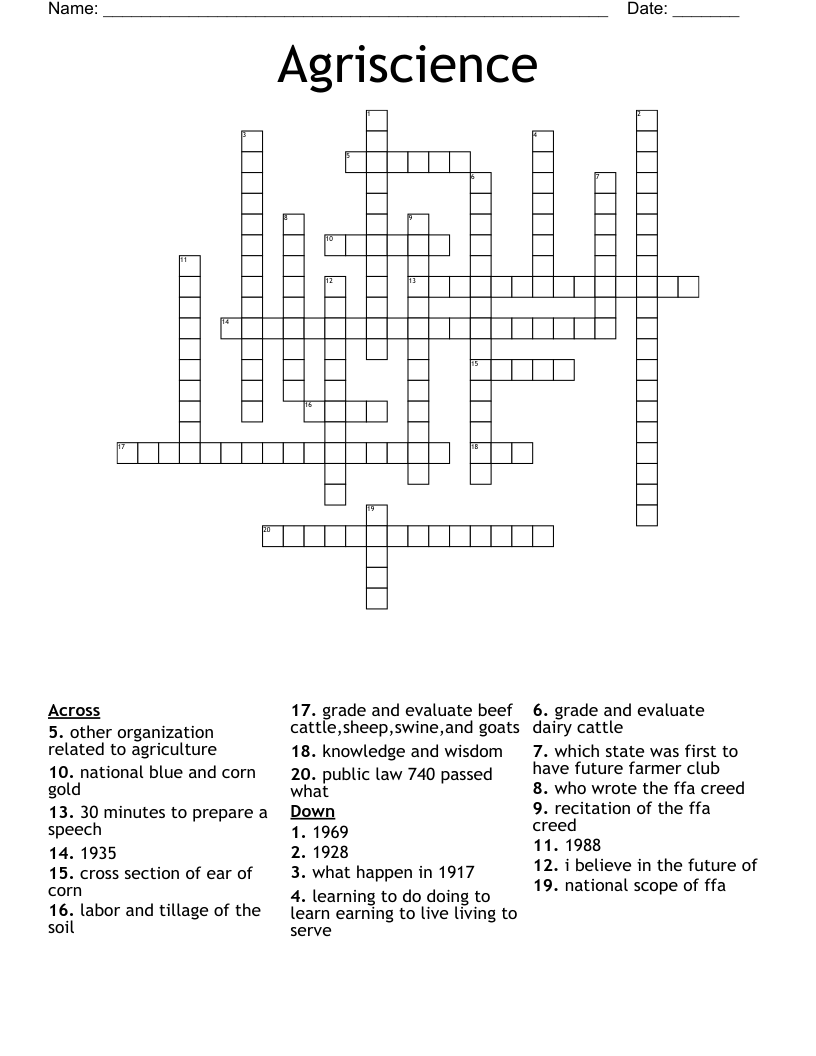 Agriscience Crossword