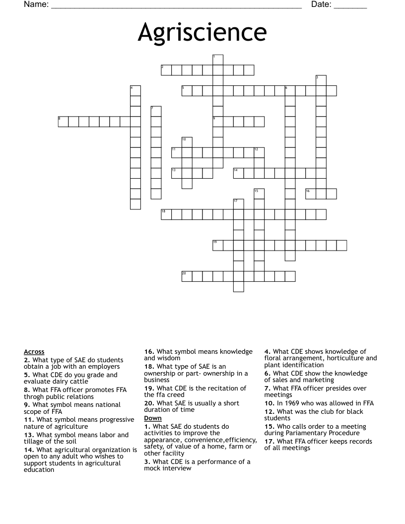 Agriscience Crossword