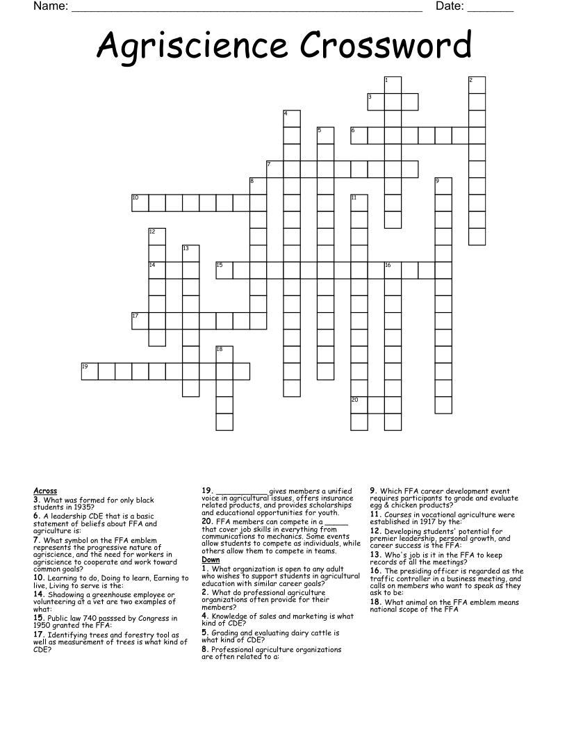 Agriscience Crossword