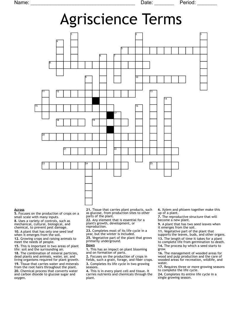 Agriscience Terms Crossword