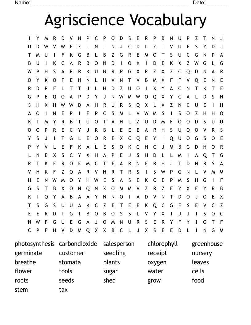Agriscience Vocabulary Word Search