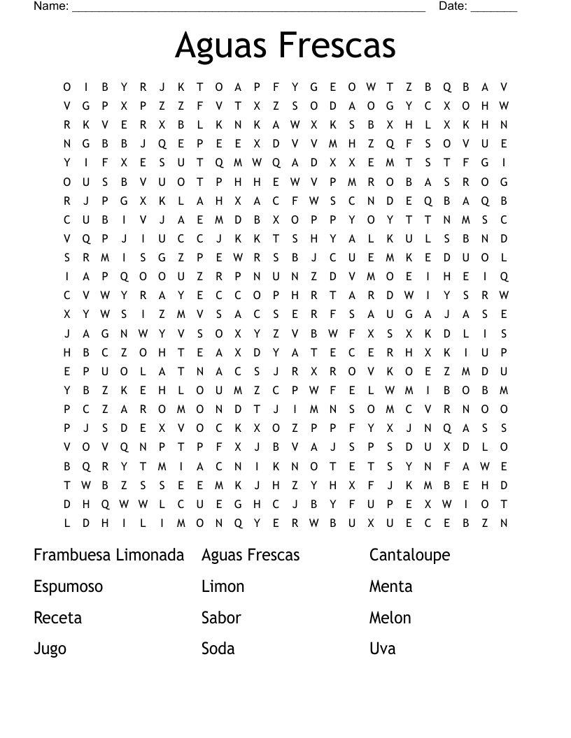 Aguas Frescas  Word Search