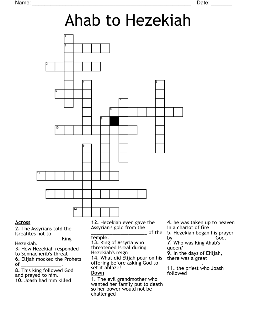 Ahab to Hezekiah Crossword