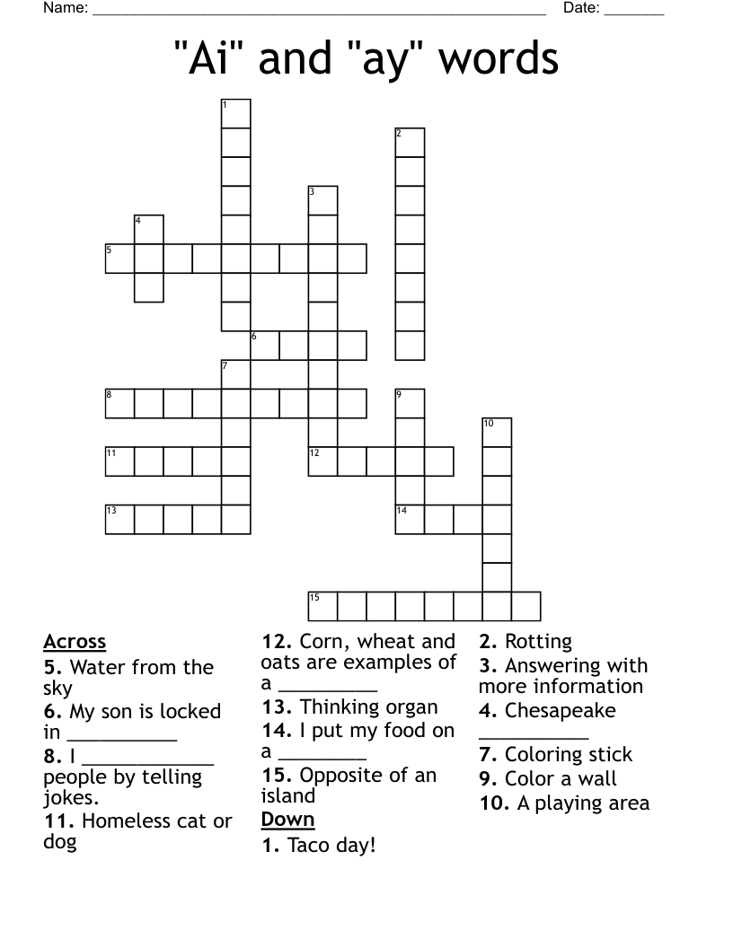 "Ai" and "ay" words Crossword