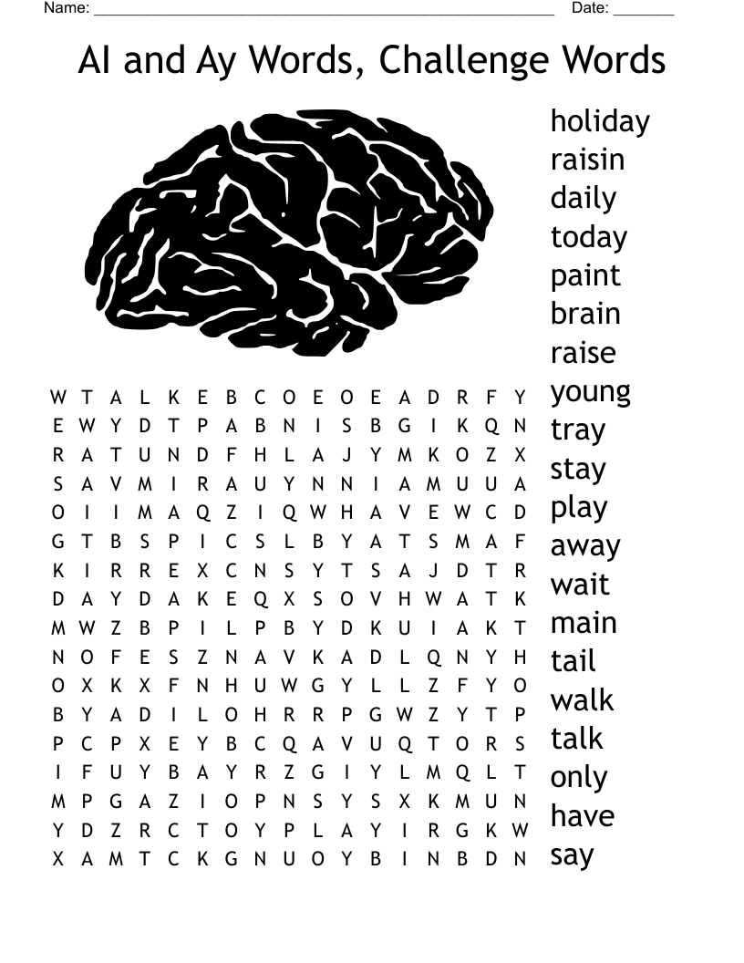 AI and Ay Words, Challenge Words Word Search