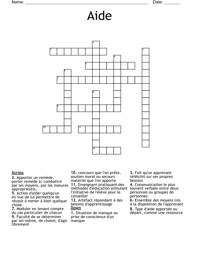 Aide Crossword