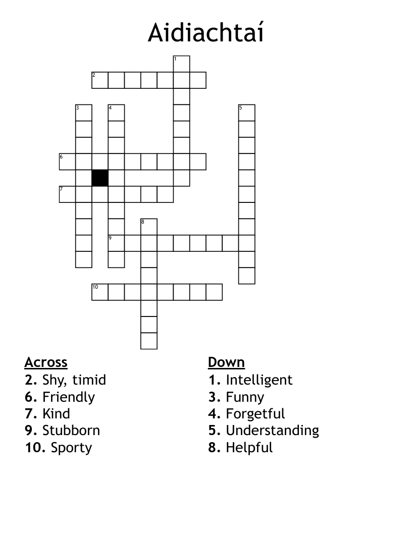 Aidiachtaí Crossword