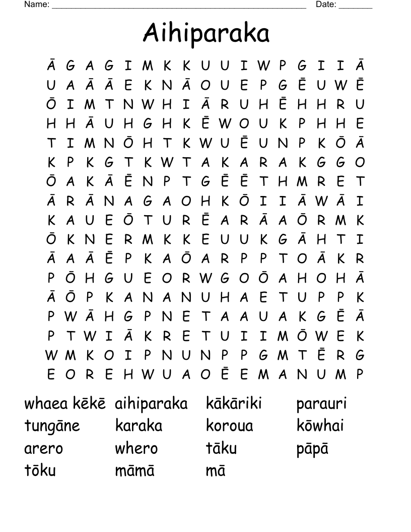 Aihiparaka Word Search