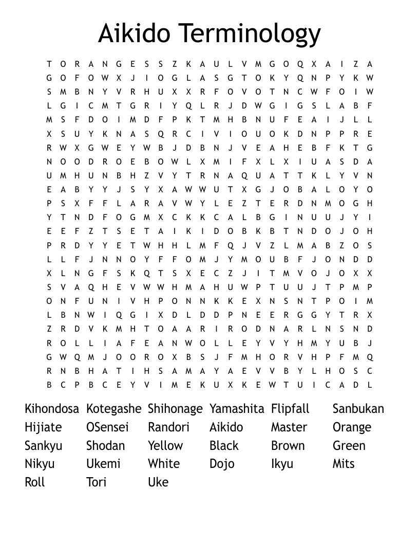 Aikido Terminology Word Search