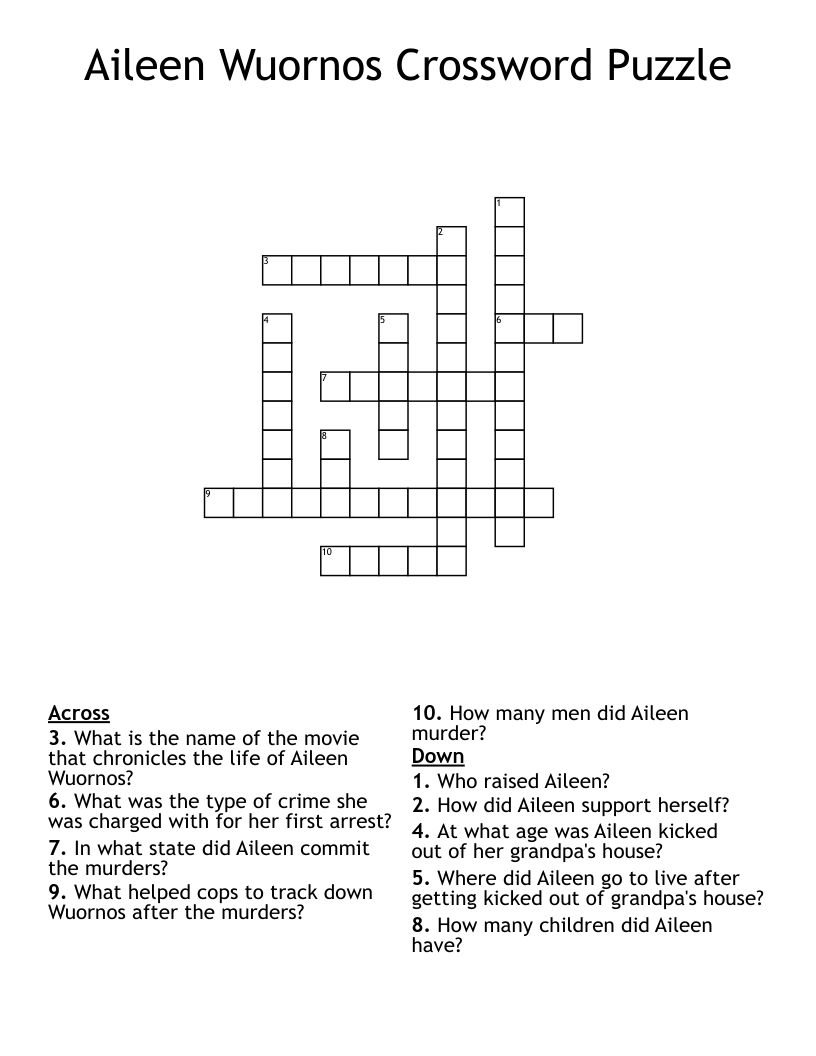 Aileen Wuornos Crossword Puzzle
