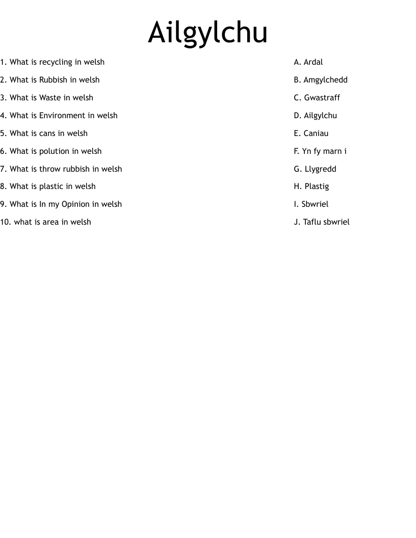 Ailgylchu Worksheet