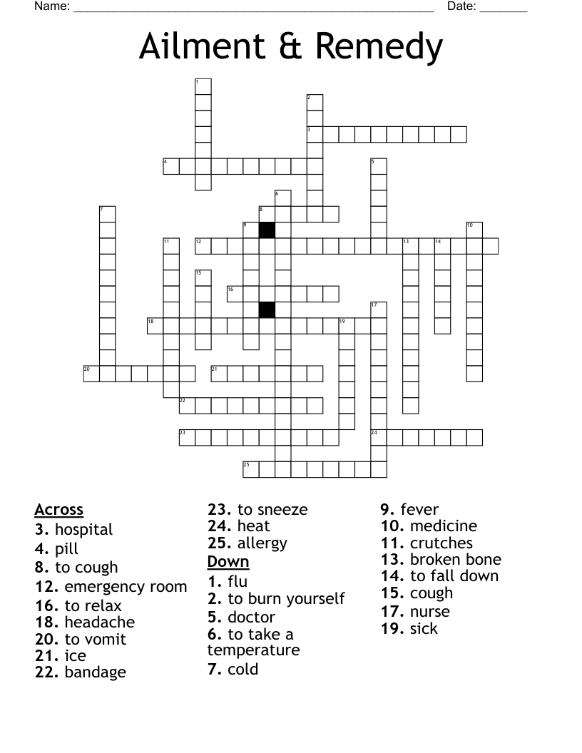 Ailment & Remedy Crossword
