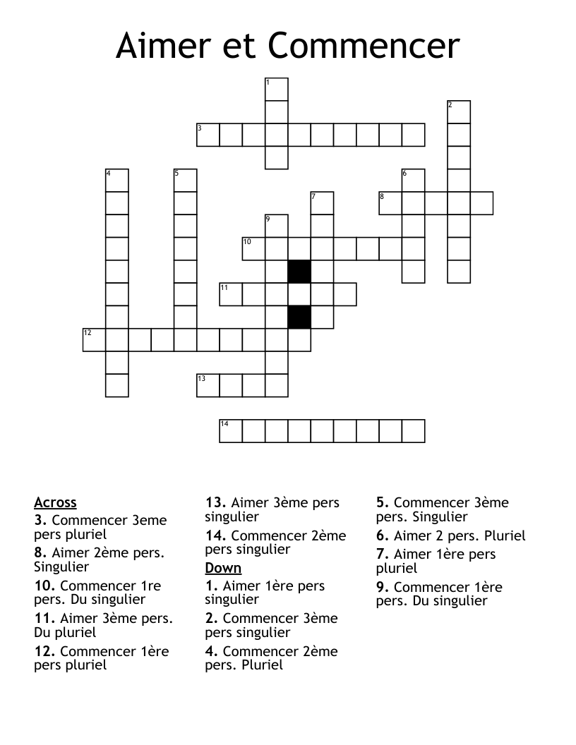 Aimer et Commencer Crossword