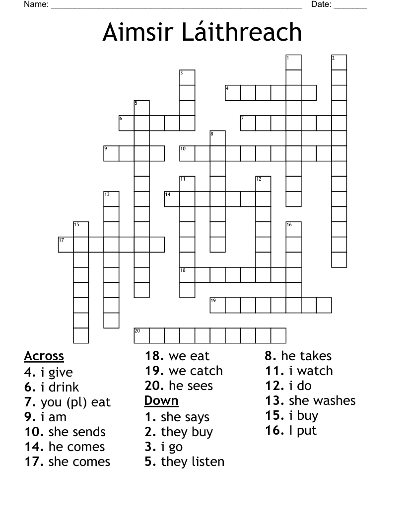 Aimsir Láithreach Crossword