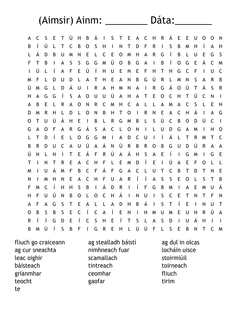 (Aimsir)         Ainm: ________ Dáta:_______ Word Search