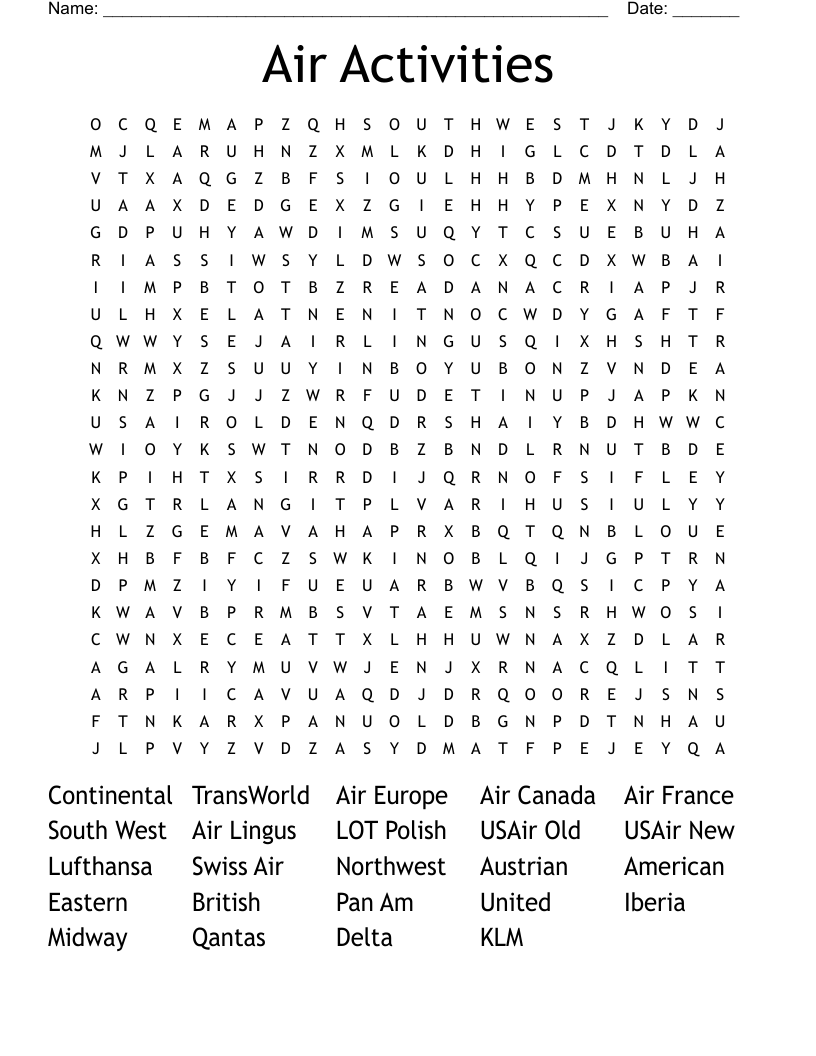 Air Activities Word Search