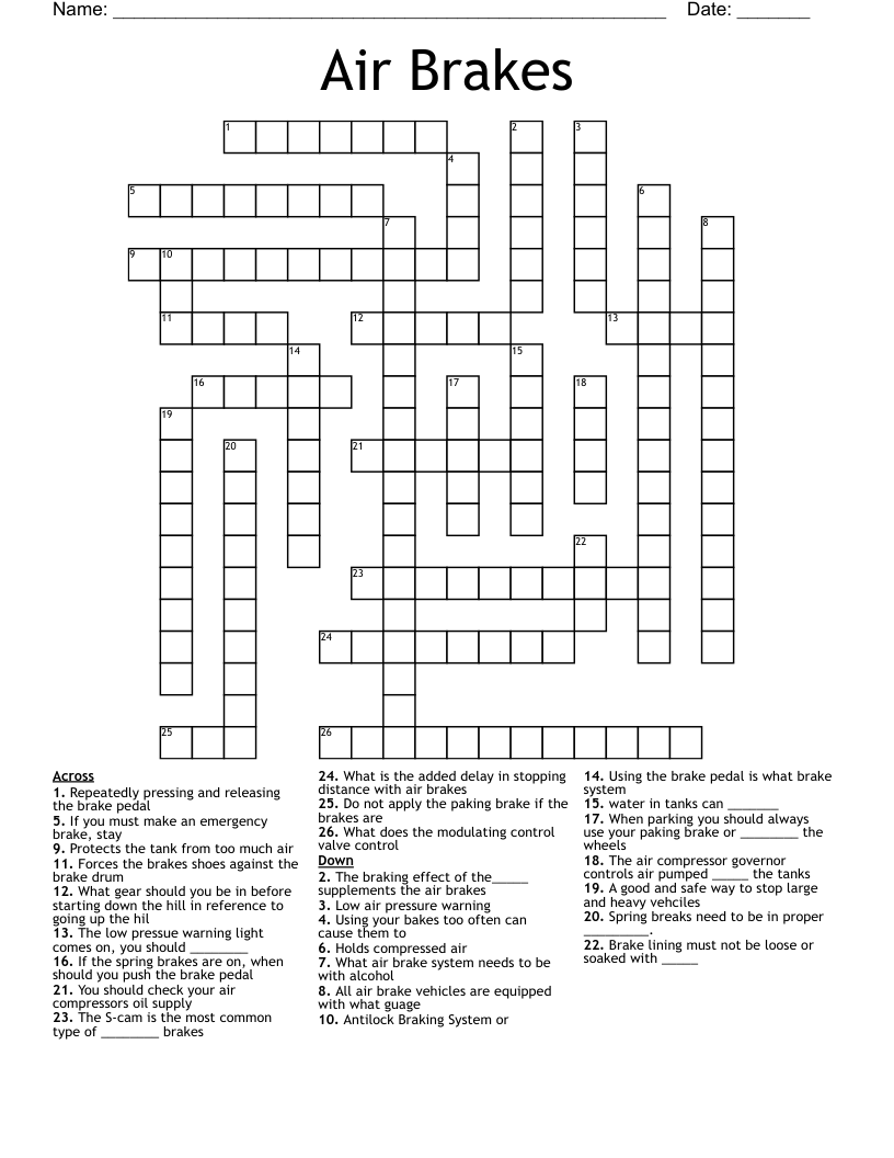 Air Brakes Crossword