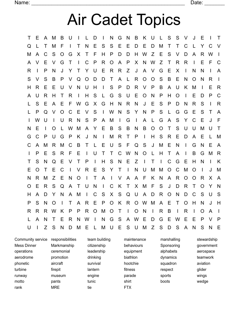 Air Cadet Topics Word Search