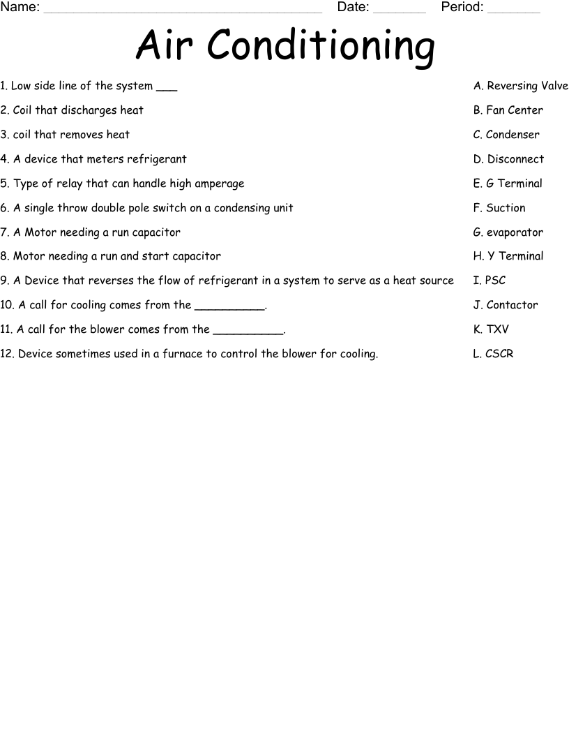 Air Conditioning Worksheet