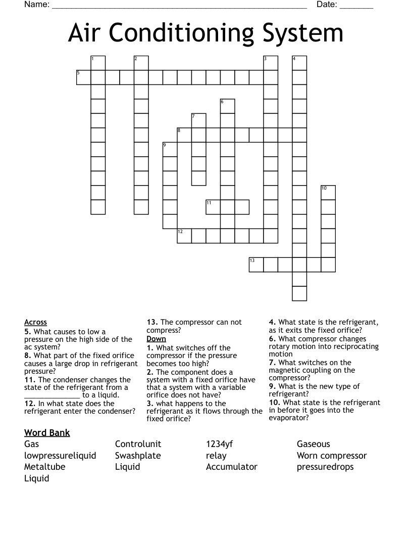 Air Conditioning System  Crossword