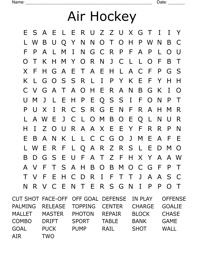 Air Hockey Word Search