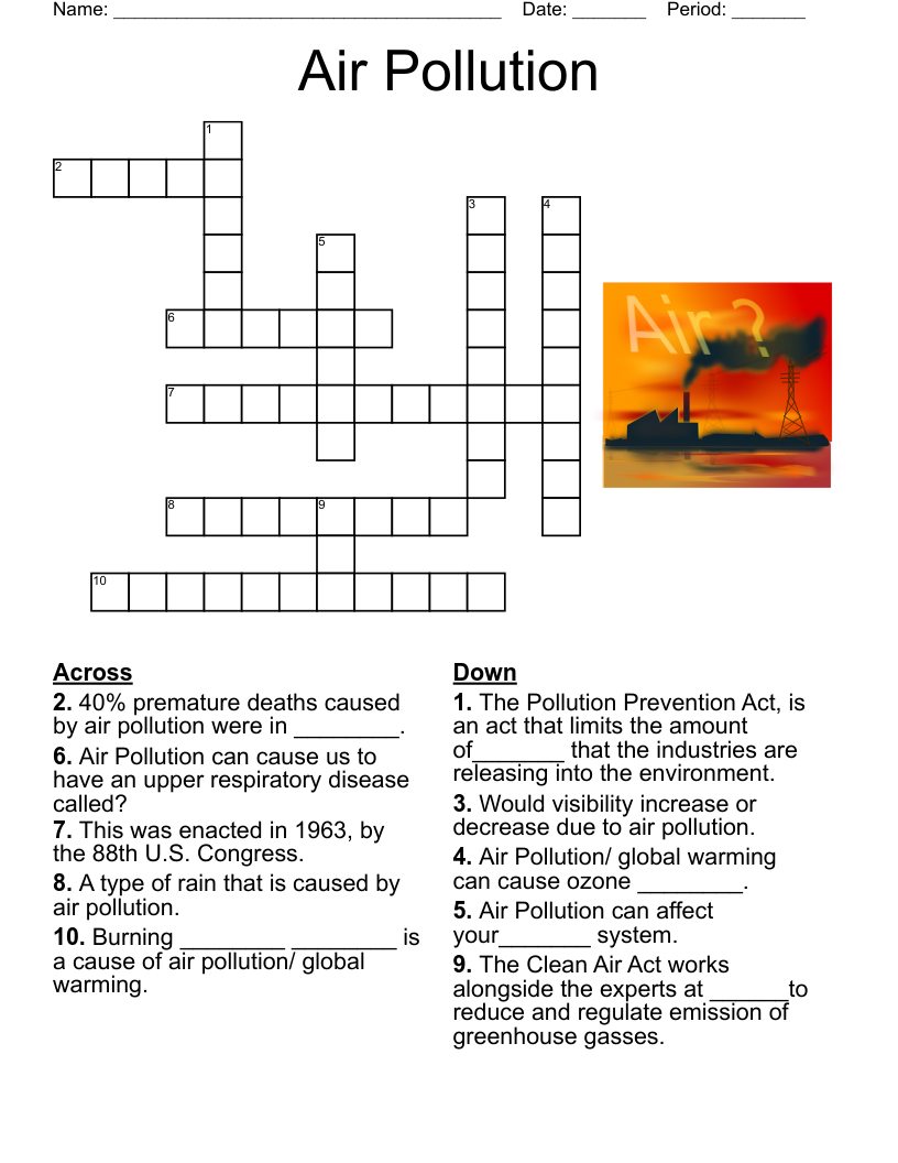 Air Pollution Crossword
