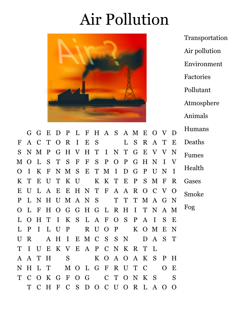 Air Pollution Word Search