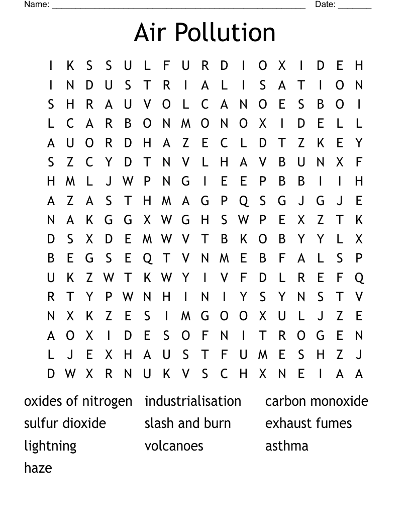 Air Pollution Word Search