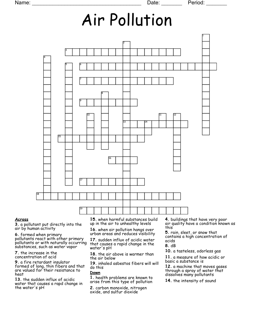 Air Pollution Crossword